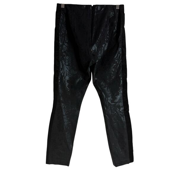 Anthropologie Essential Skinny Black Floral Brocade Velvet Tuxedo Stripe Pants - Picture 7 of 10